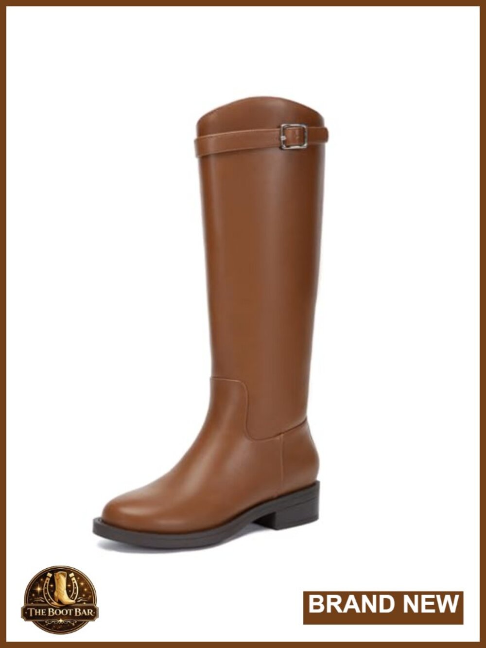Women's Knee High Riding Boots Round Toe Low Heel Pull On Tall Boots with Buckle
